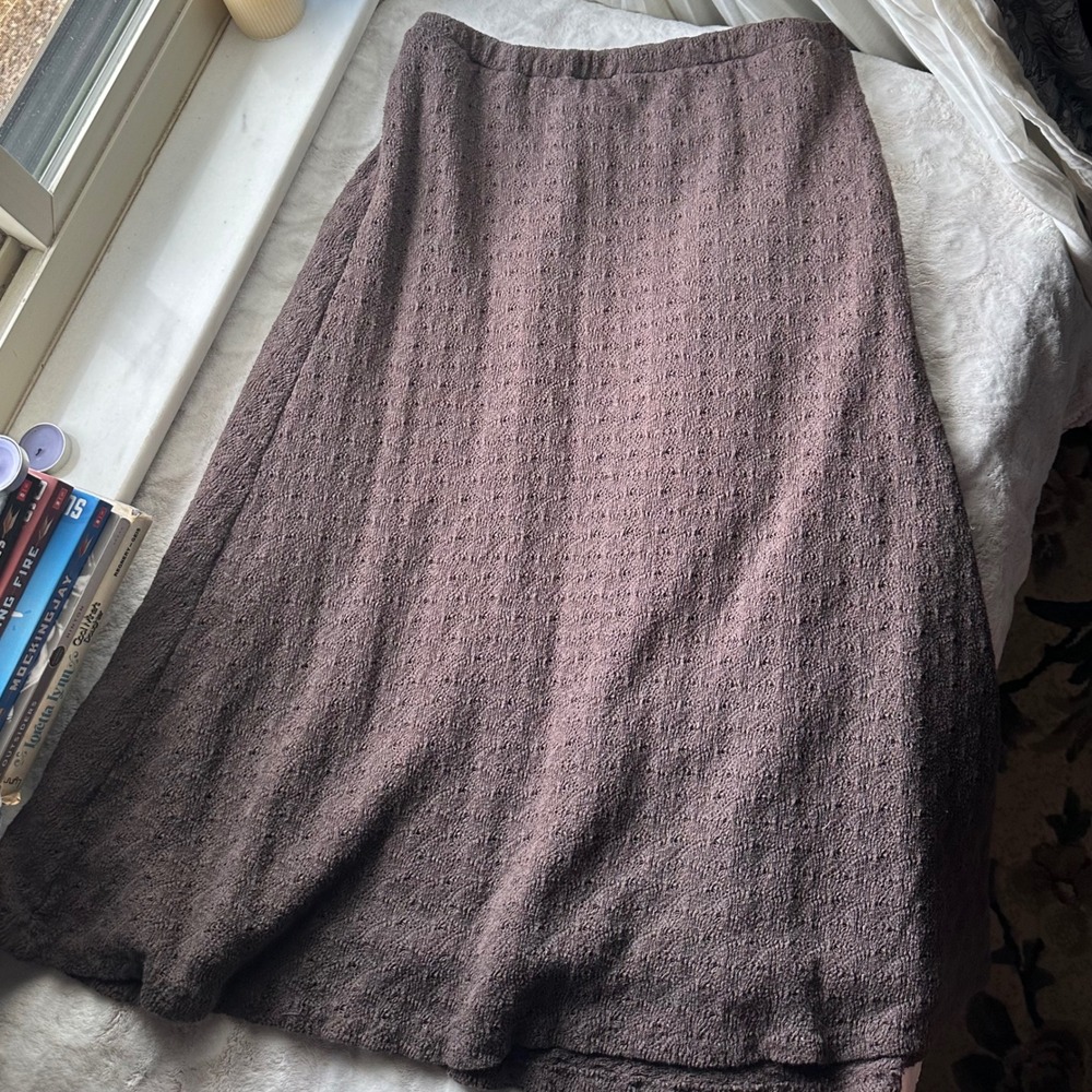 Cottage Core Brown Knit Flared Maxi Skirt Autumn Vibe